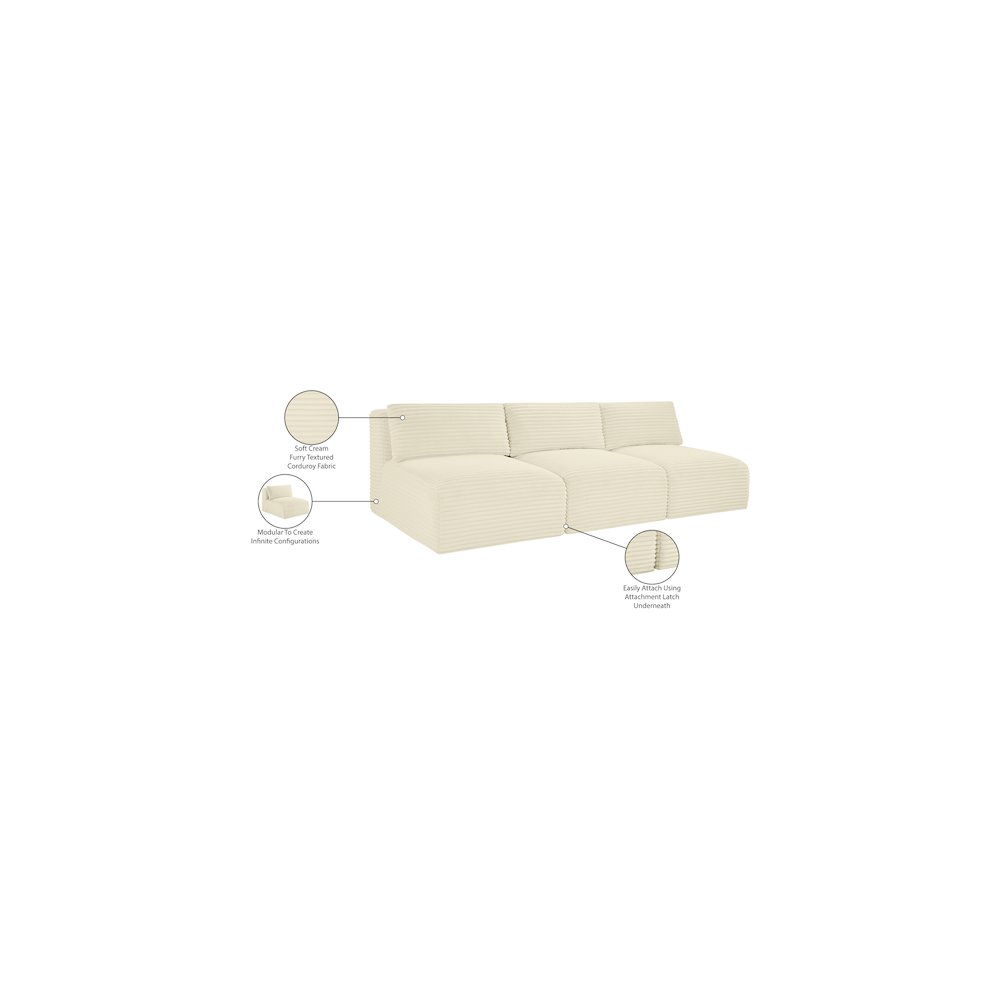 Shaggy Cream Corduroy Performance Fabric Modular Sofa. Picture 10