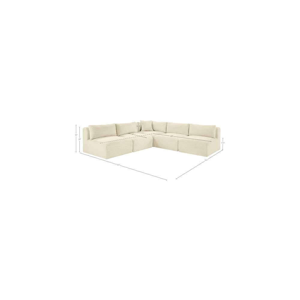 Shaggy Cream Corduroy Performance Fabric Modular Sectional. Picture 8