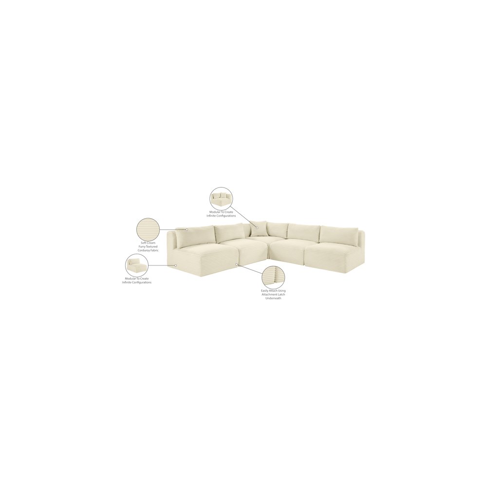 Shaggy Cream Corduroy Performance Fabric Modular Sectional. Picture 9