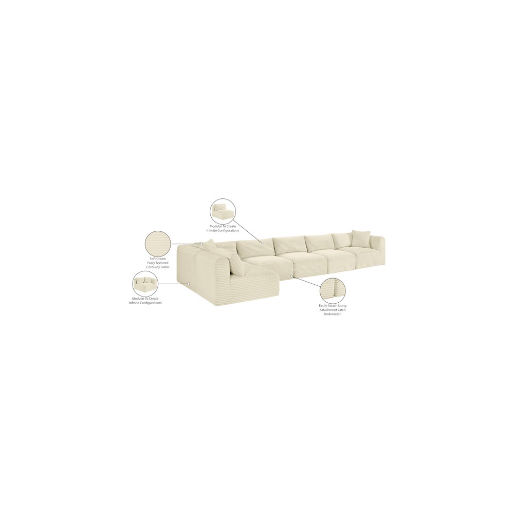 Shaggy Cream Corduroy Performance Fabric Modular Sectional. Picture 12