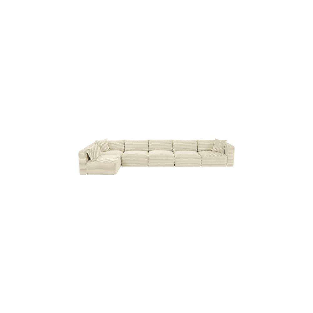 Shaggy Cream Corduroy Performance Fabric Modular Sectional. Picture 4