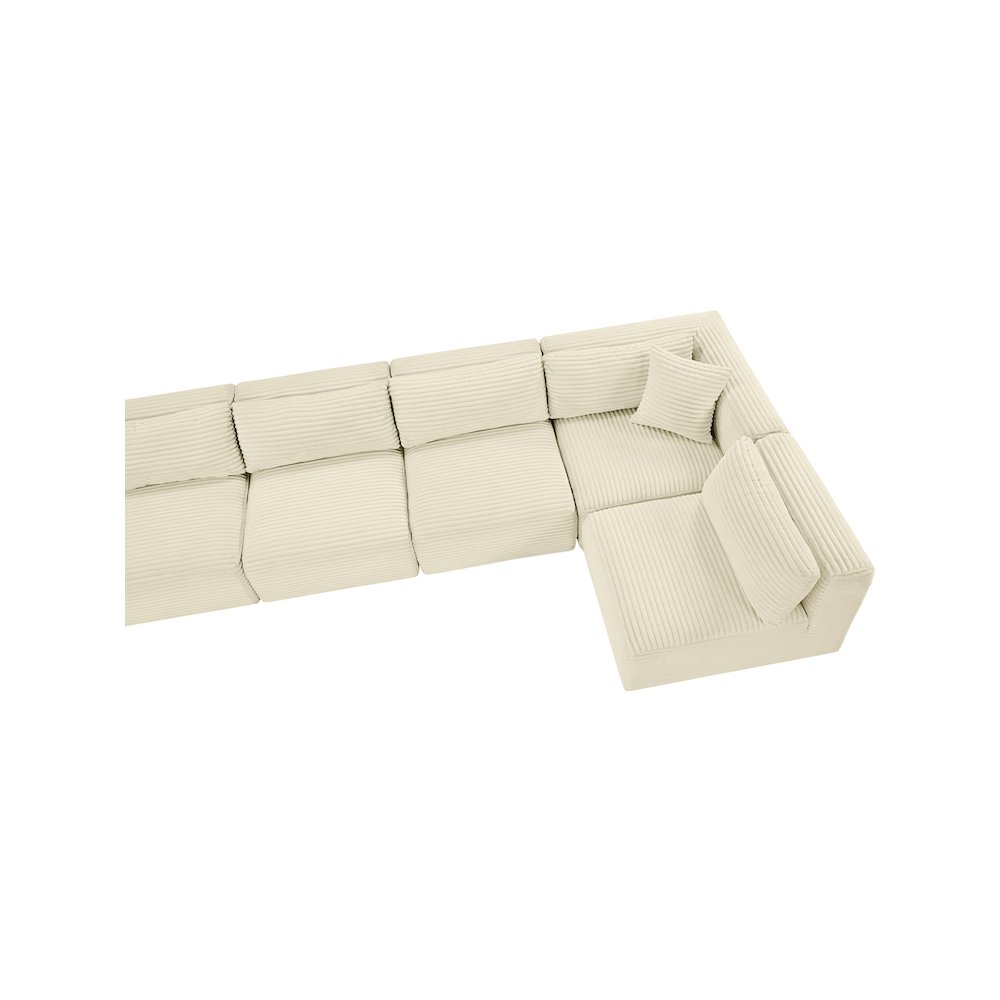 Shaggy Cream Corduroy Performance Fabric Modular Sectional. Picture 8