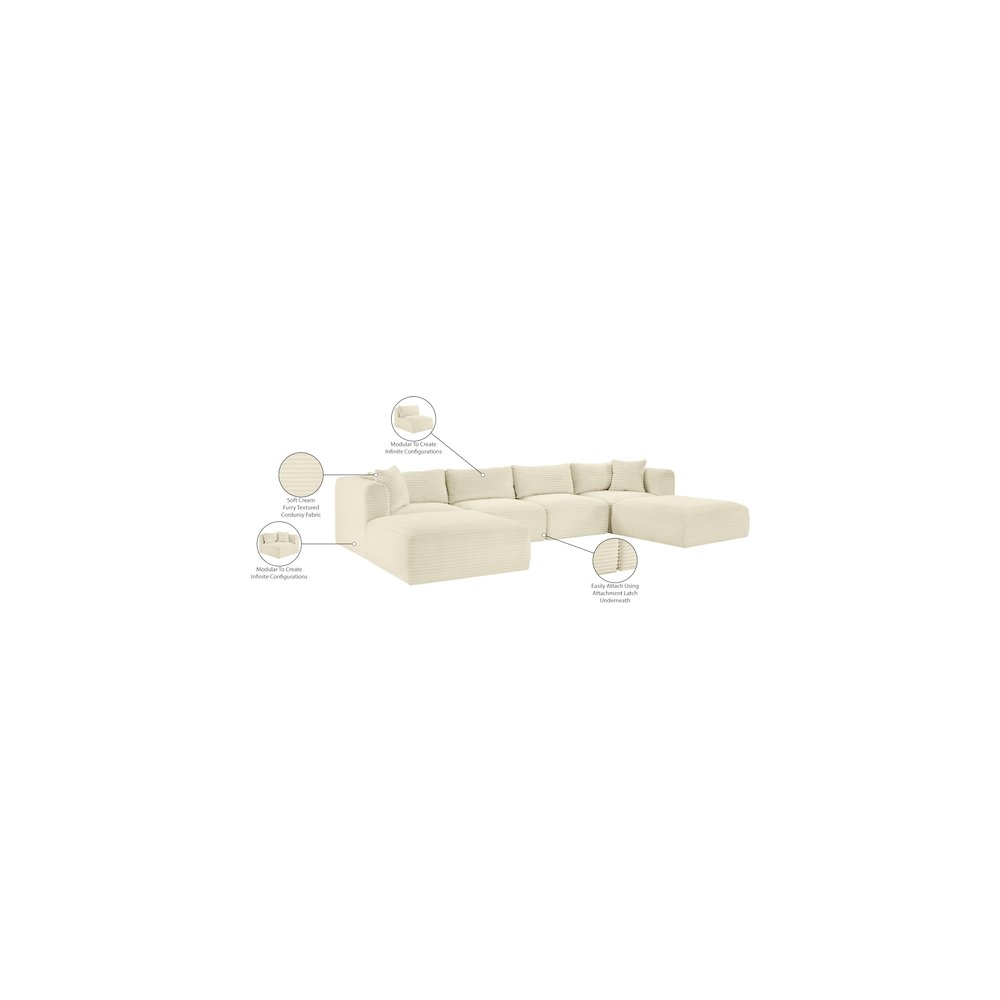 Shaggy Cream Corduroy Performance Fabric Modular Sectional. Picture 10