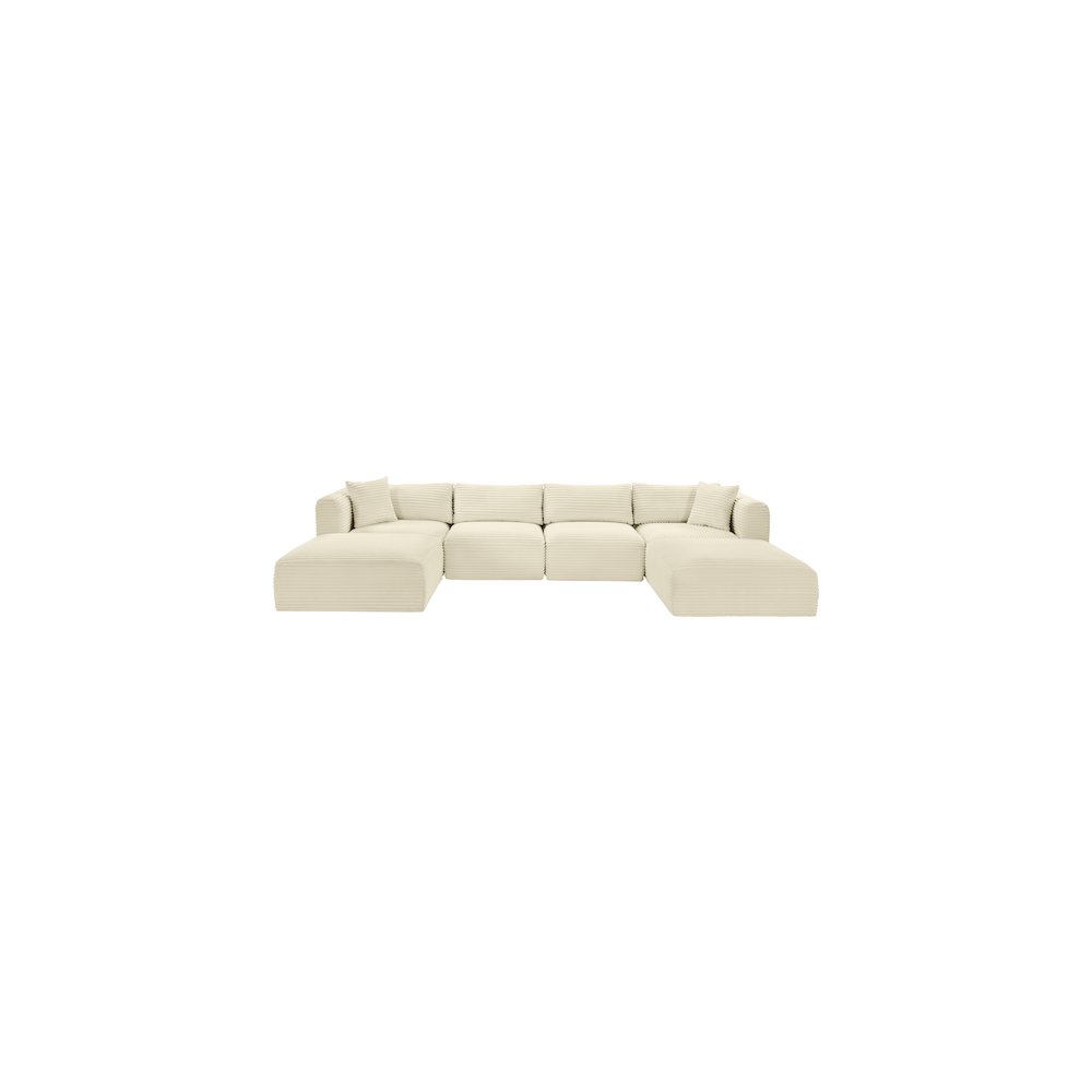 Shaggy Cream Corduroy Performance Fabric Modular Sectional. Picture 2