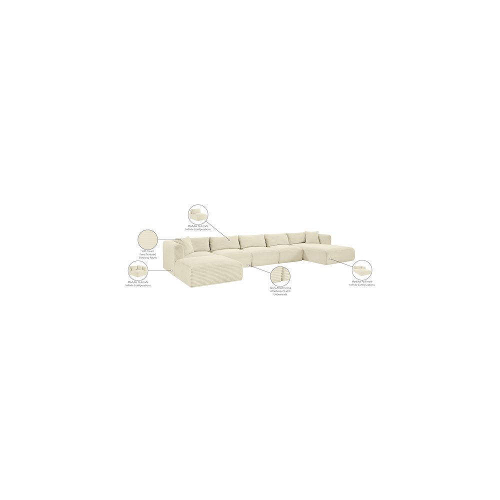 Shaggy Cream Corduroy Performance Fabric Modular Sectional. Picture 13