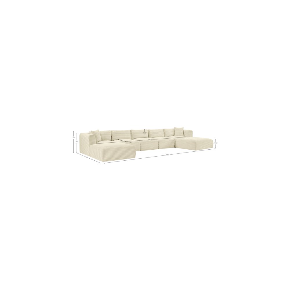 Shaggy Cream Corduroy Performance Fabric Modular Sectional. Picture 10