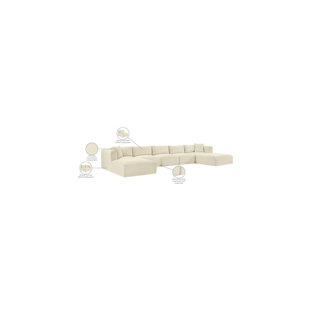 Shaggy Cream Corduroy Performance Fabric Modular Sectional. Picture 11