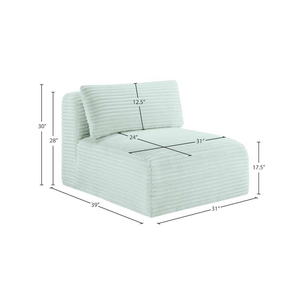 Shaggy Mint Corduroy Performance Fabric Armless Chair. Picture 8