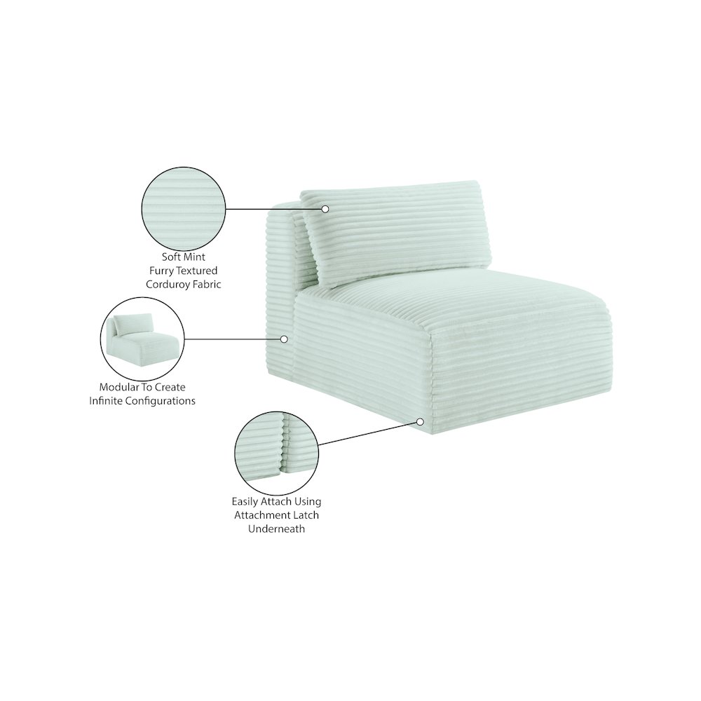 Shaggy Mint Corduroy Performance Fabric Armless Chair. Picture 9