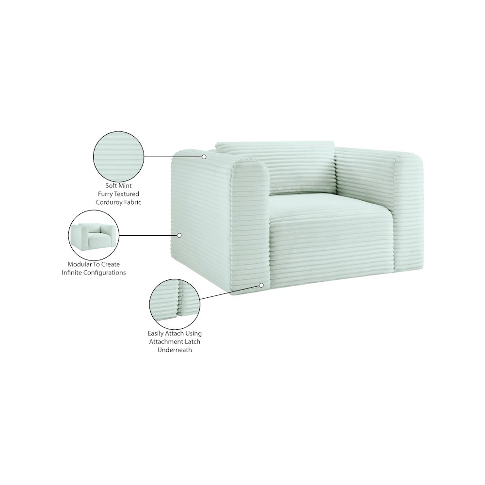 Shaggy Mint Corduroy Performance Fabric Arm Chair. Picture 9