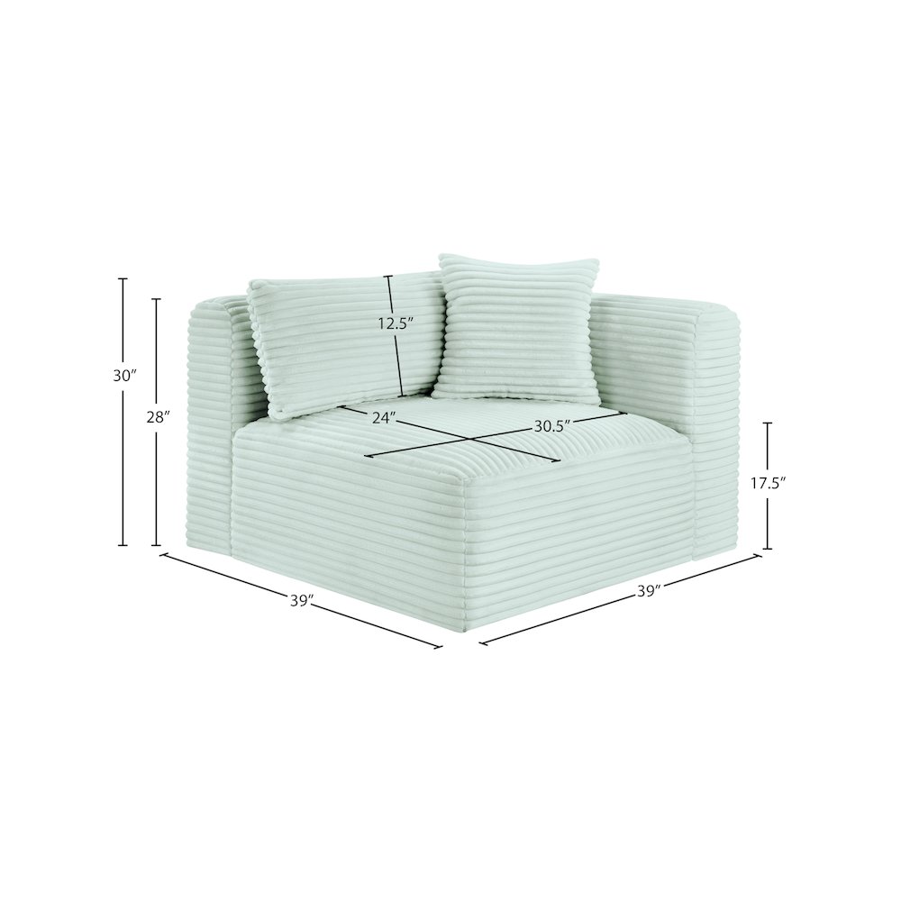 Shaggy Mint Corduroy Performance Fabric Corner Chair. Picture 8