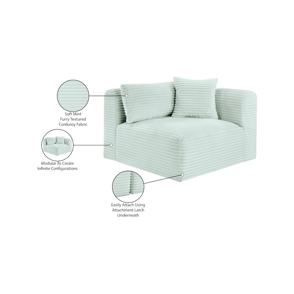 Shaggy Mint Corduroy Performance Fabric Corner Chair. Picture 9