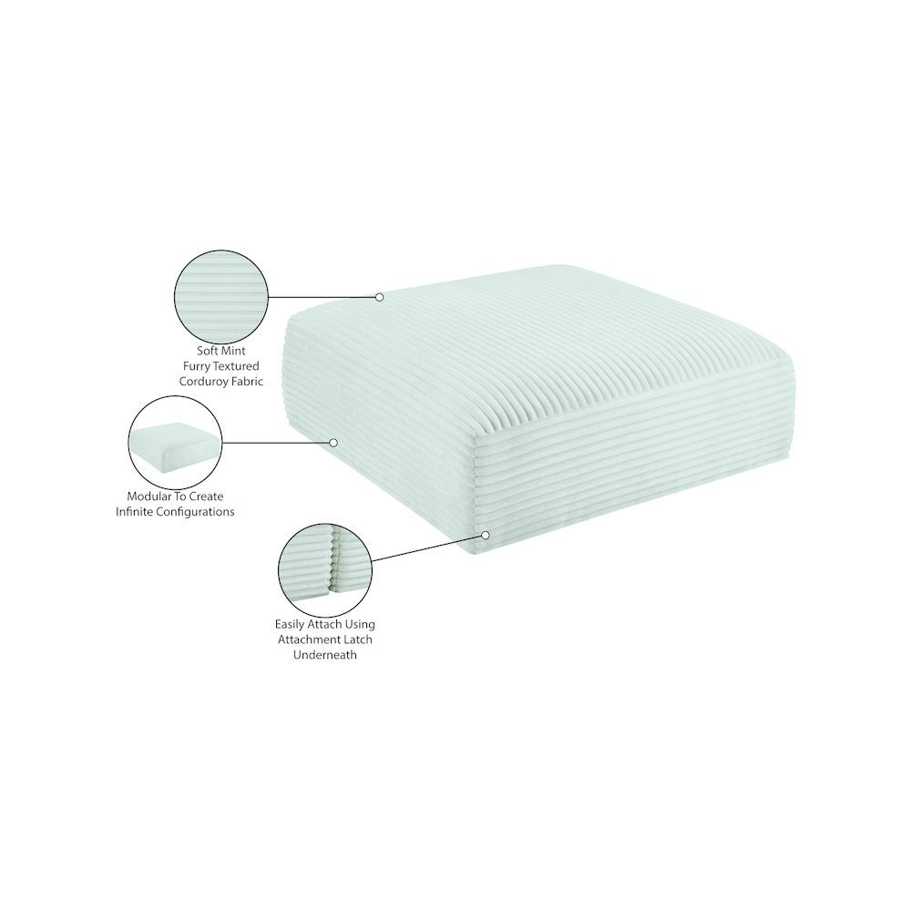 Shaggy Mint Corduroy Performance Fabric Ottoman. Picture 7