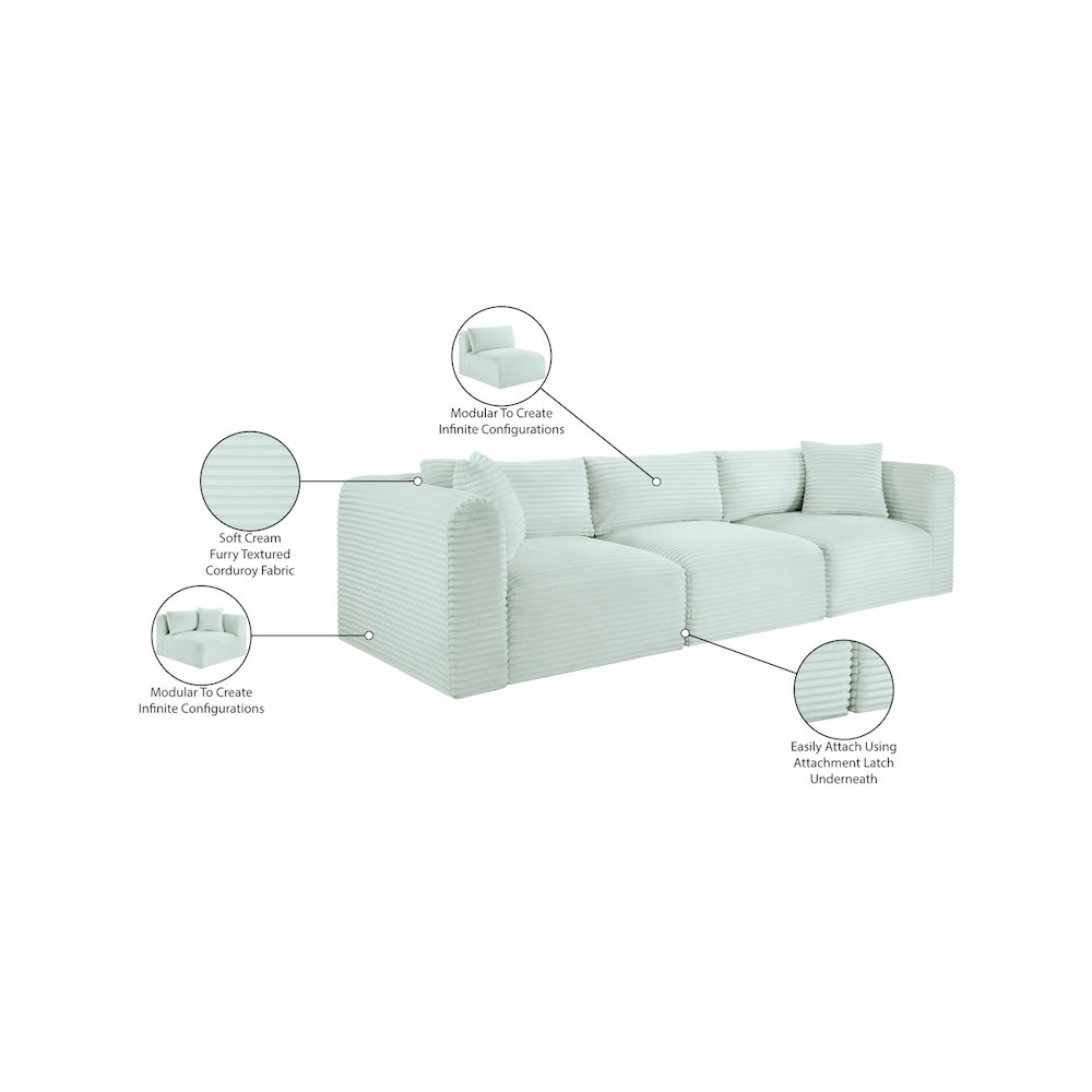 Shaggy Mint Corduroy Performance Fabric Modular Sofa. Picture 11