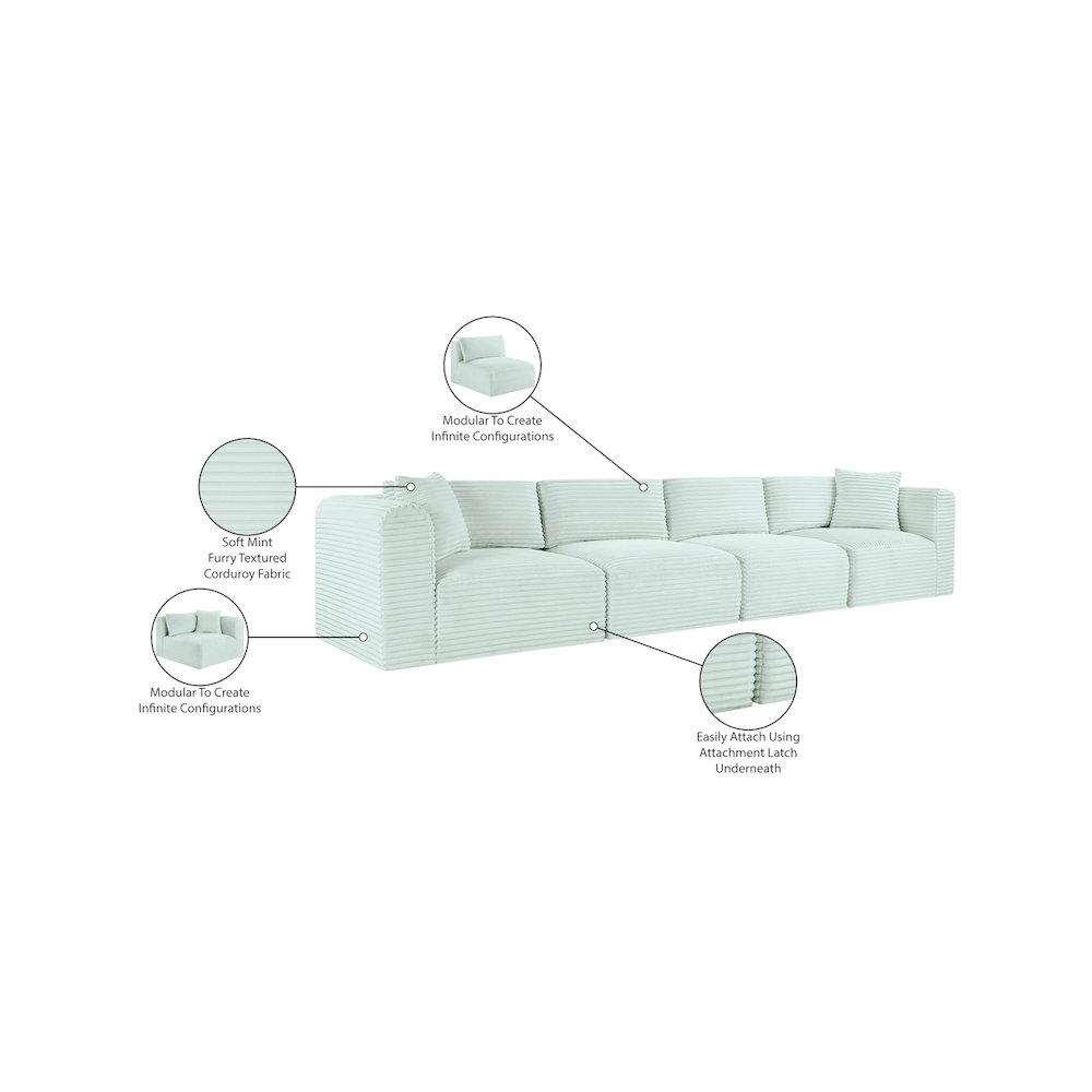 Shaggy Mint Corduroy Performance Fabric Modular Sofa. Picture 11