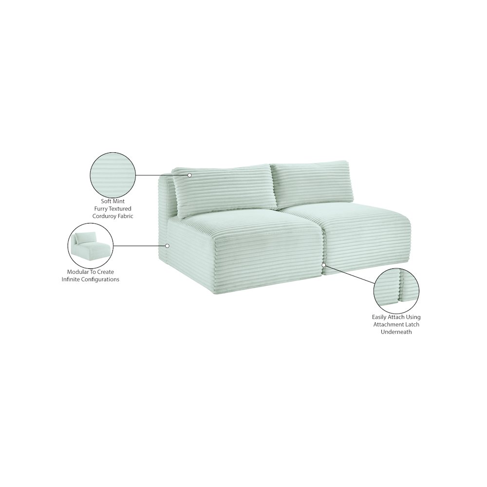 Shaggy Mint Corduroy Performance Fabric Modular Sofa. Picture 9