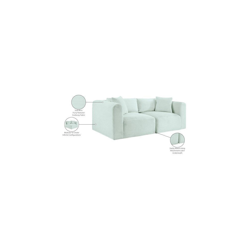 Shaggy Mint Corduroy Performance Fabric Modular Sofa. Picture 9