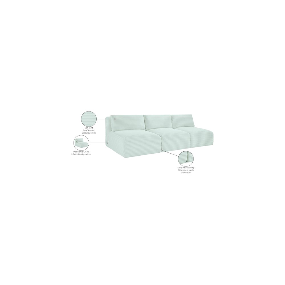 Shaggy Mint Corduroy Performance Fabric Modular Sofa. Picture 10