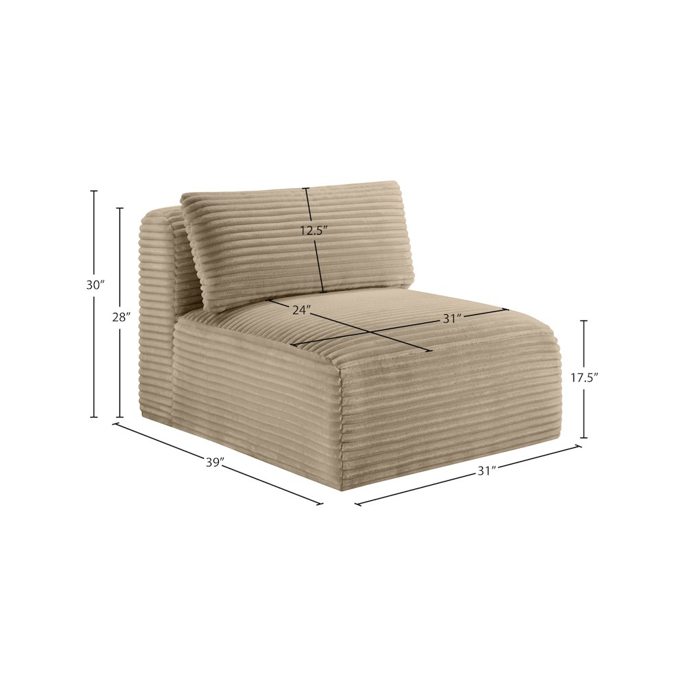 Shaggy Taupe Corduroy Performance Fabric Armless Chair. Picture 8