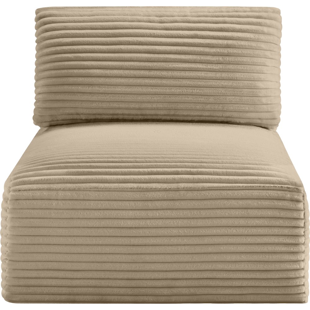 Shaggy Taupe Corduroy Performance Fabric Armless Chair. Picture 2