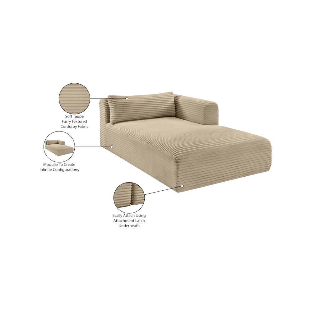 Shaggy Taupe Corduroy Performance Fabric Chaise. Picture 11