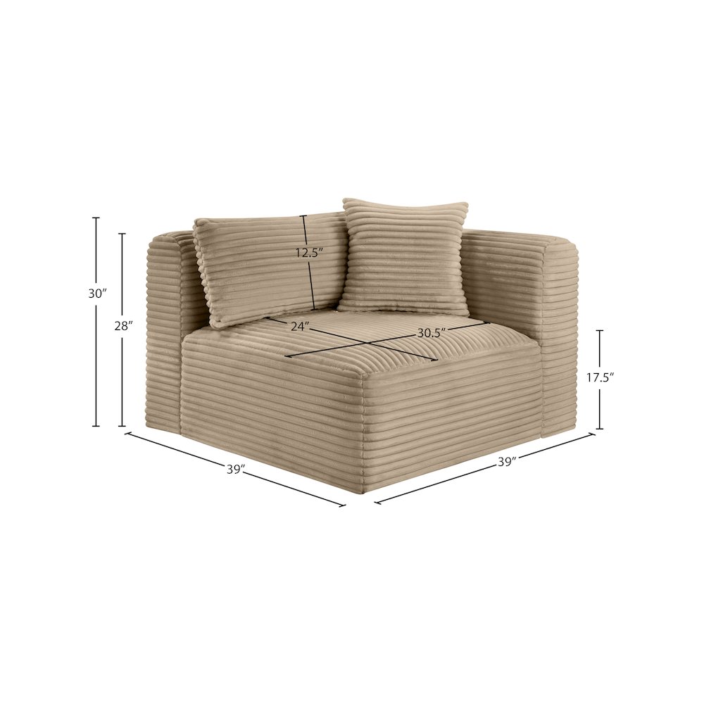 Shaggy Taupe Corduroy Performance Fabric Corner Chair. Picture 8