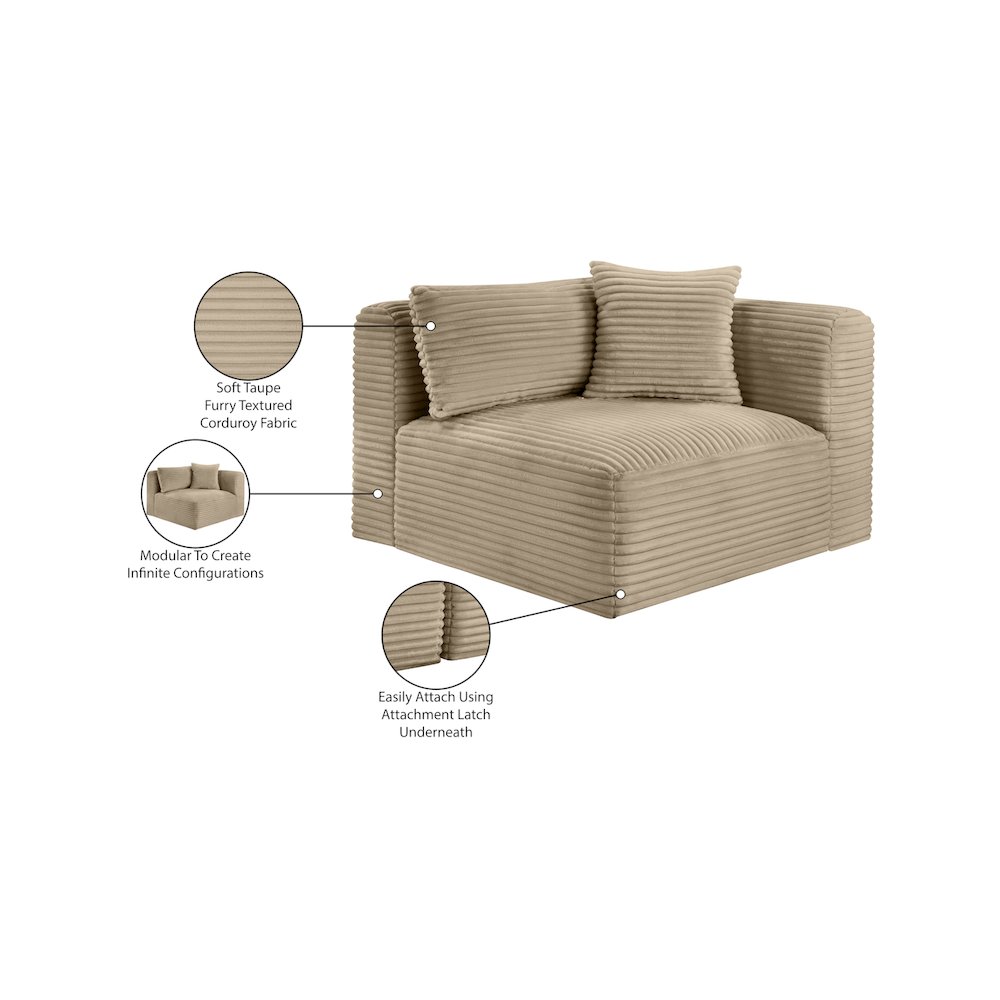 Shaggy Taupe Corduroy Performance Fabric Corner Chair. Picture 9