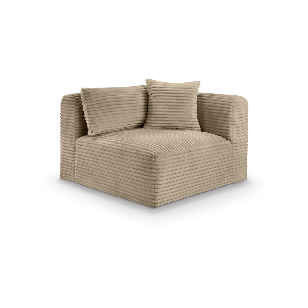 Shaggy Taupe Corduroy Performance Fabric Corner Chair. Picture 1