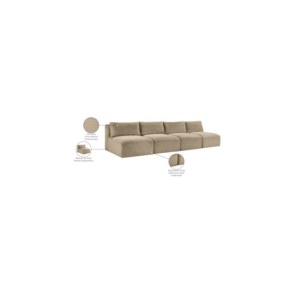 Shaggy Taupe Corduroy Performance Fabric Modular Sofa. Picture 10