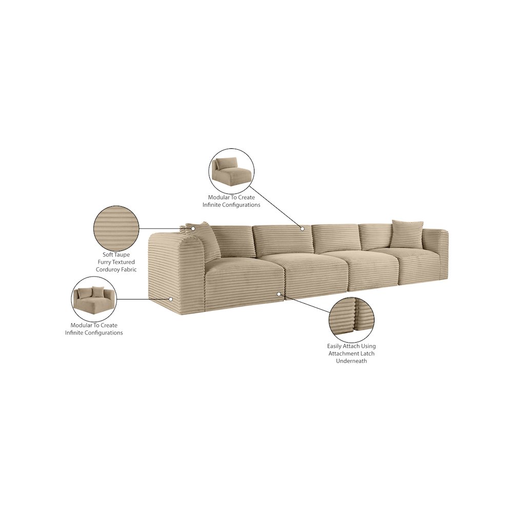 Shaggy Taupe Corduroy Performance Fabric Modular Sofa. Picture 11
