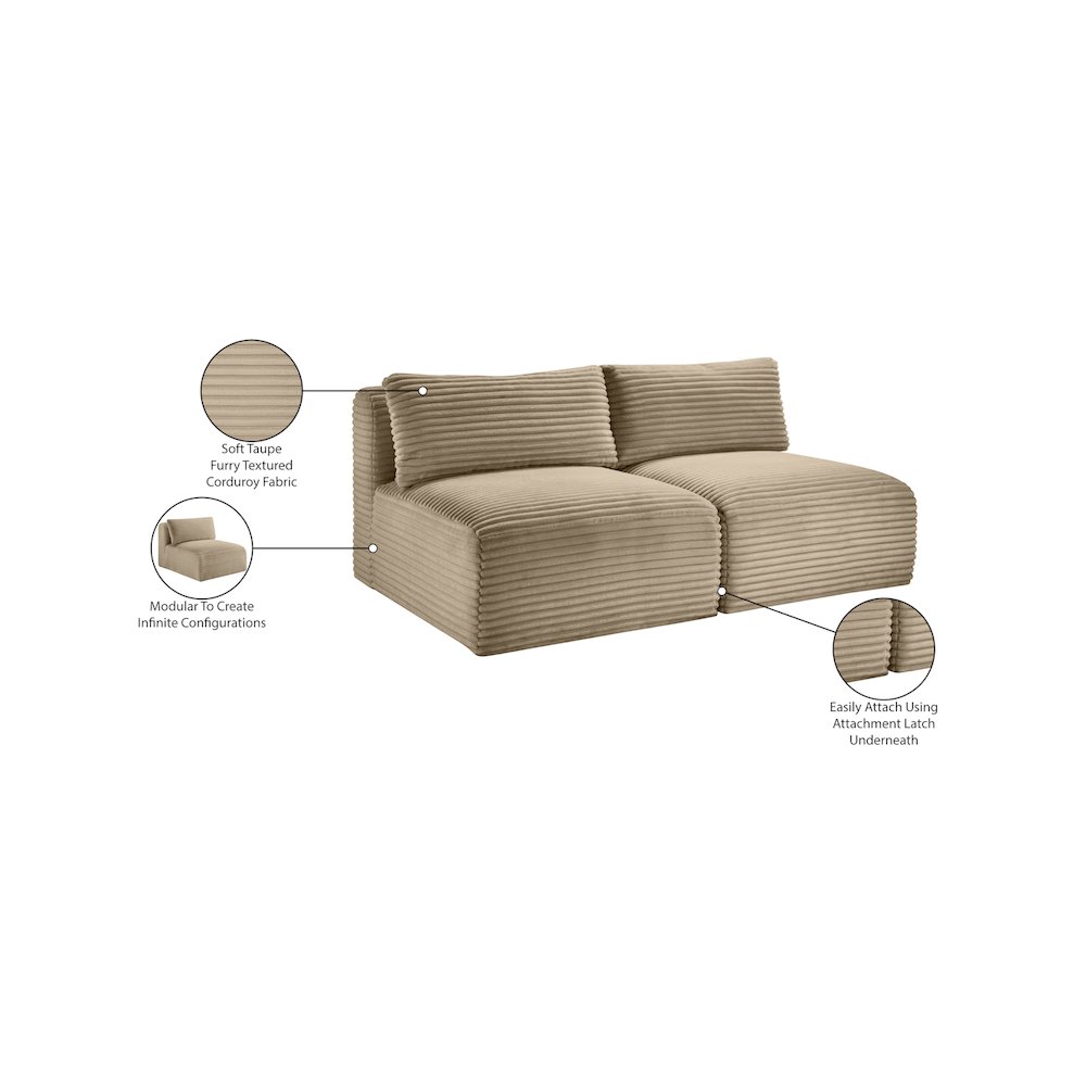 Shaggy Taupe Corduroy Performance Fabric Modular Sofa. Picture 9