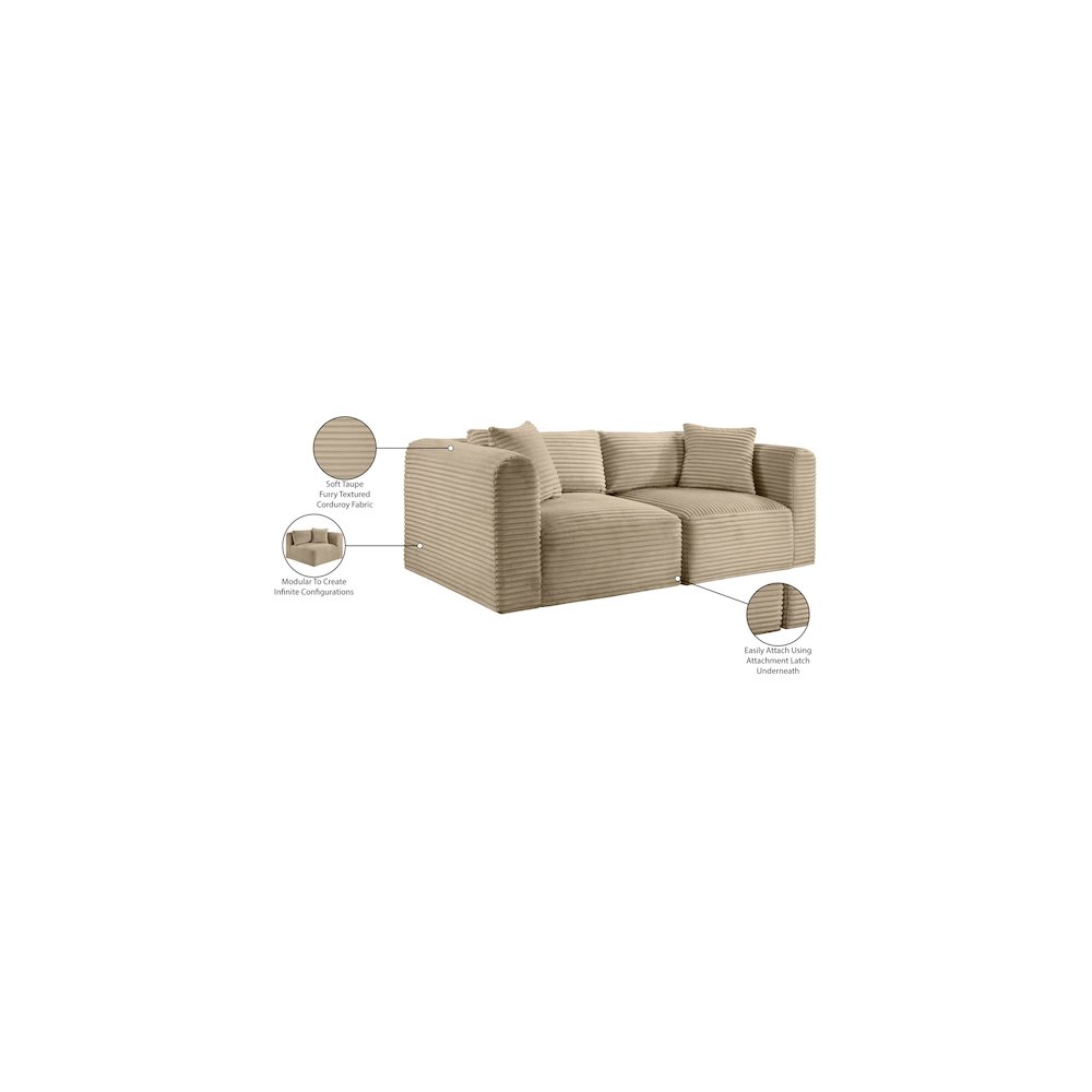 Shaggy Taupe Corduroy Performance Fabric Modular Sofa. Picture 9