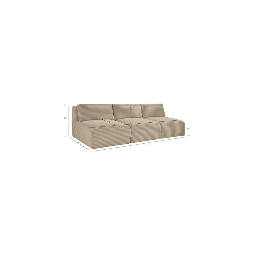 Shaggy Taupe Corduroy Performance Fabric Modular Sofa. Picture 9