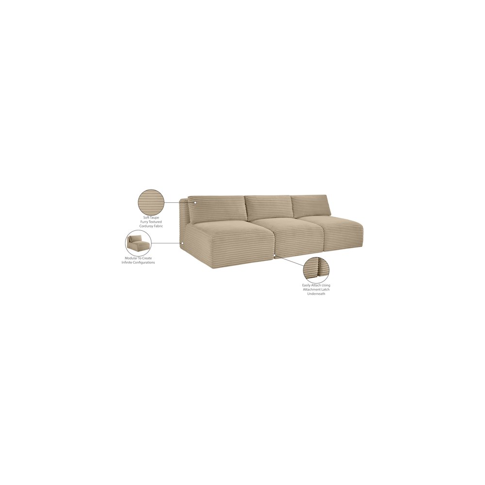 Shaggy Taupe Corduroy Performance Fabric Modular Sofa. Picture 10