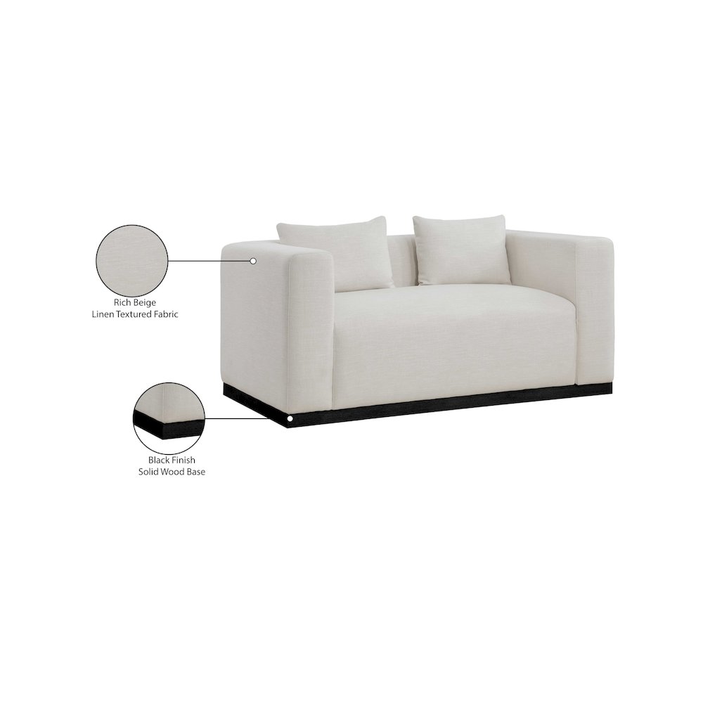 Alfie Beige Linen Textured Fabic Loveseat. Picture 8