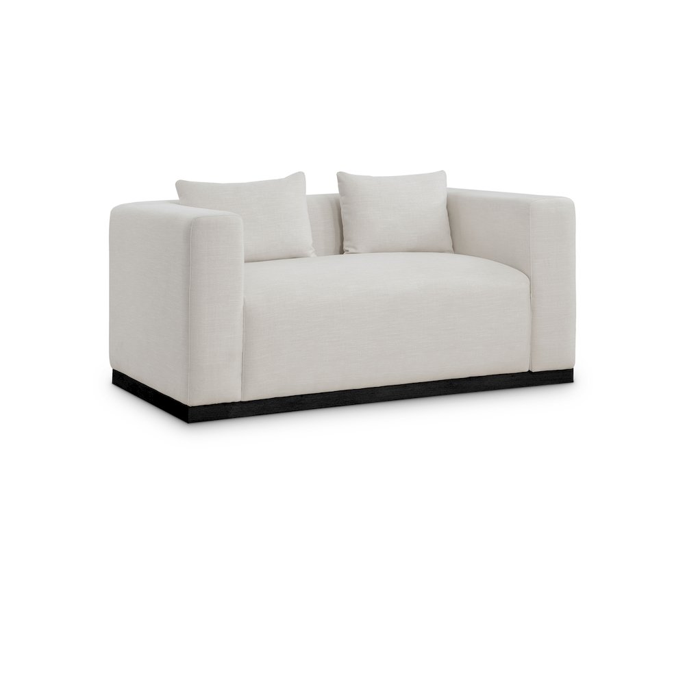 Alfie Beige Linen Textured Fabic Loveseat. Picture 1