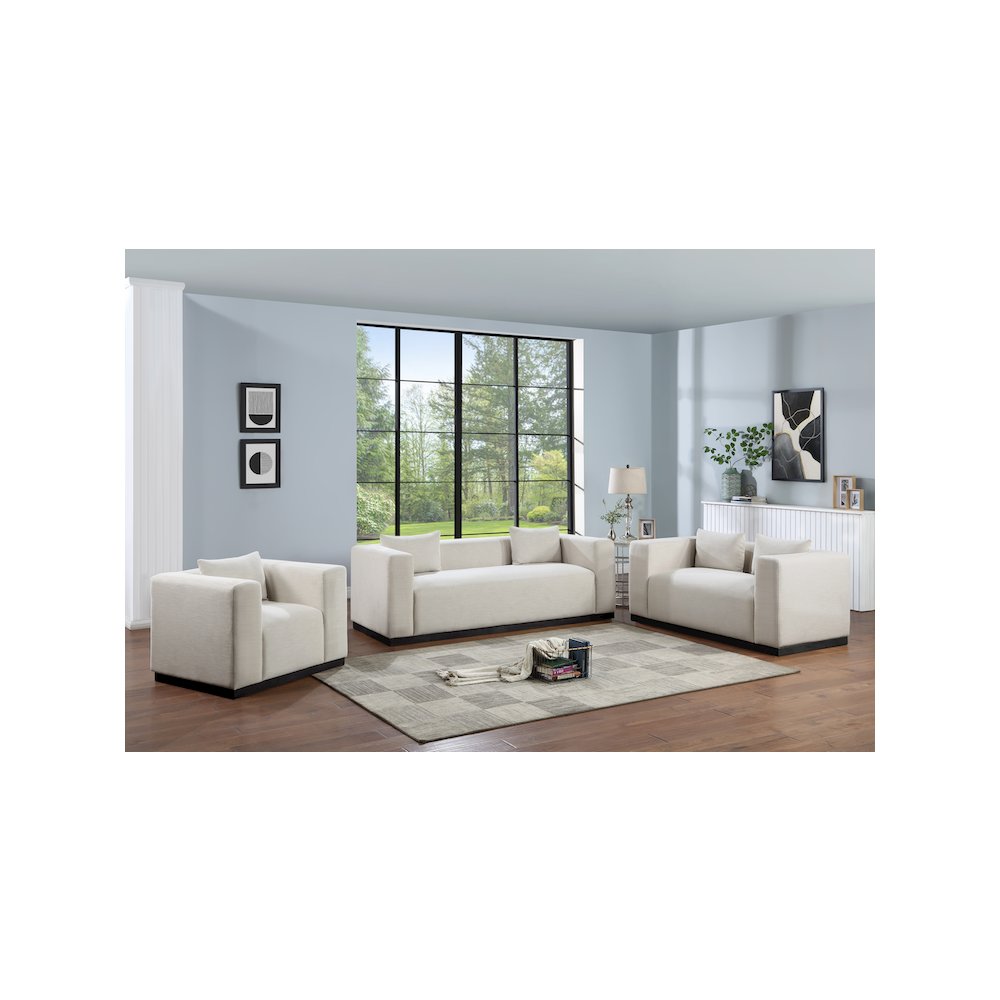 Alfie Beige Linen Textured Fabic Sofa. Picture 6
