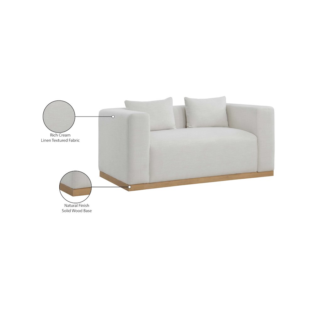 Alfie Cream Linen Textured Fabic Loveseat. Picture 8