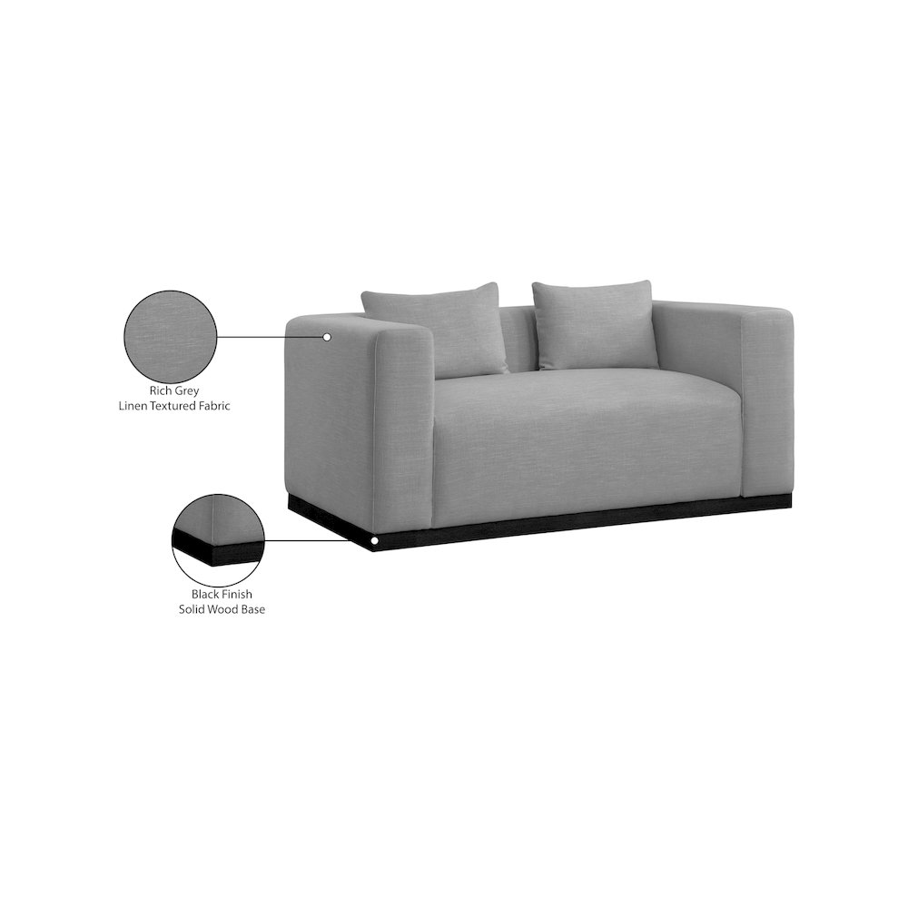Alfie Grey Linen Textured Fabic Loveseat. Picture 8