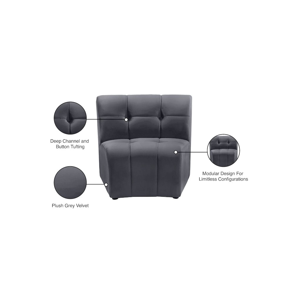 Limitless Grey Velvet Modular Chair. Picture 13