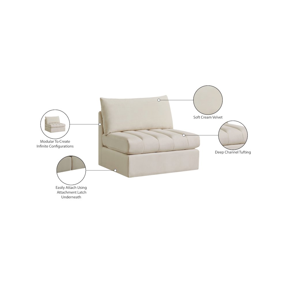 Jacob Cream Velvet Armless. Picture 7