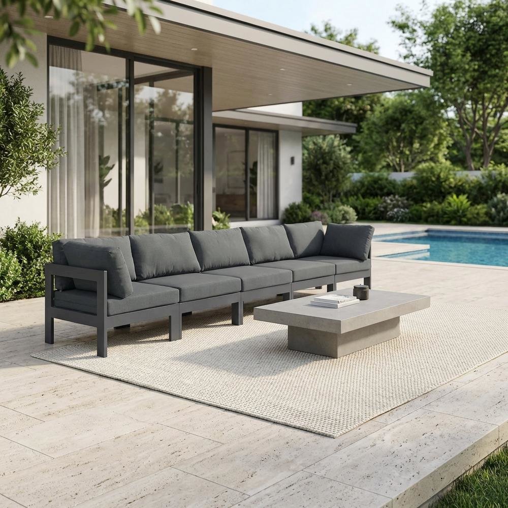 Gray Fabric Outdoor Modular Sofa With Contemporary Design And Cushioned Seating. Picture 3