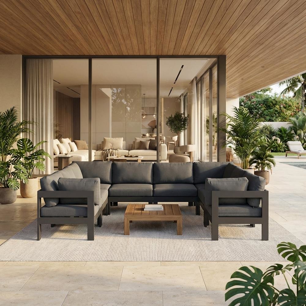 Gray Fabric Outdoor Patio Modular Sectional With Contemporary Style. Picture 2