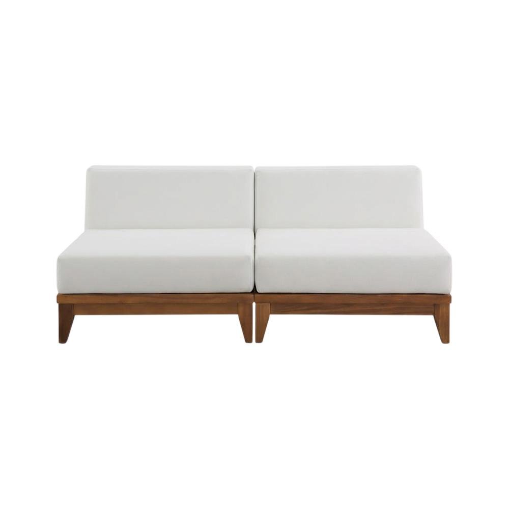 Contemporary White Fabric Outdoor Modular Sofa With Acacia Wood Finish. Picture 4