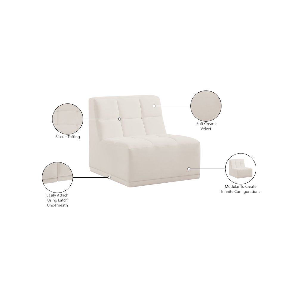 Relax Cream Velvet Armless Chair. Picture 10