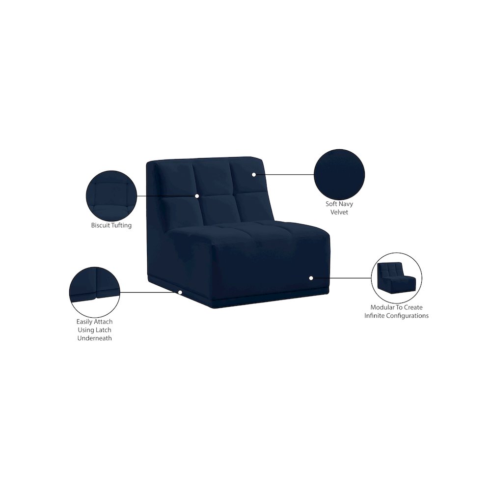 Relax Navy Velvet Armless Chair. Picture 10