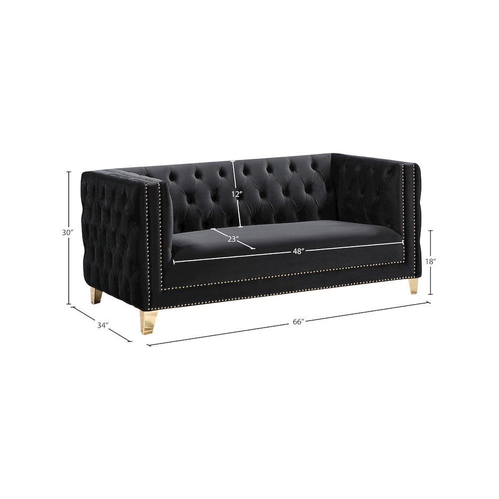Michelle Black Velvet Loveseat. Picture 9