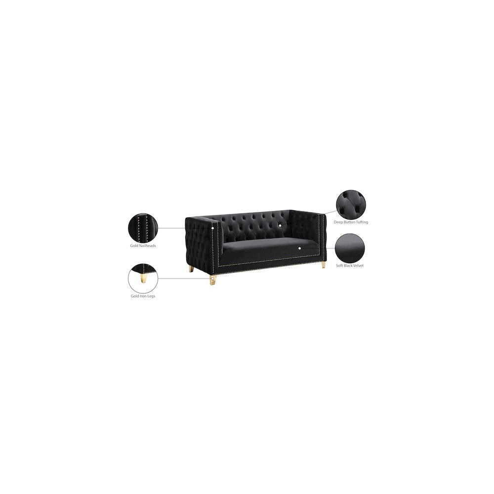 Michelle Black Velvet Loveseat. Picture 10