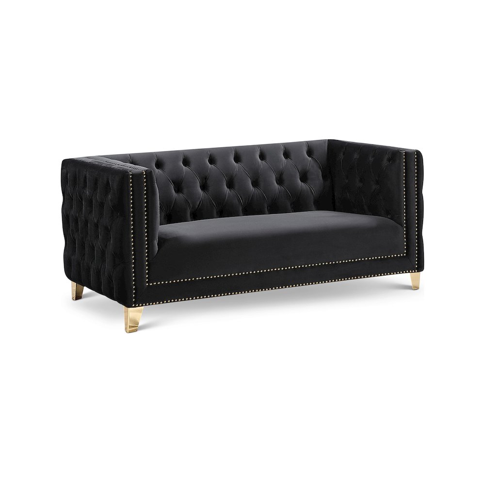 Michelle Black Velvet Loveseat. Picture 1