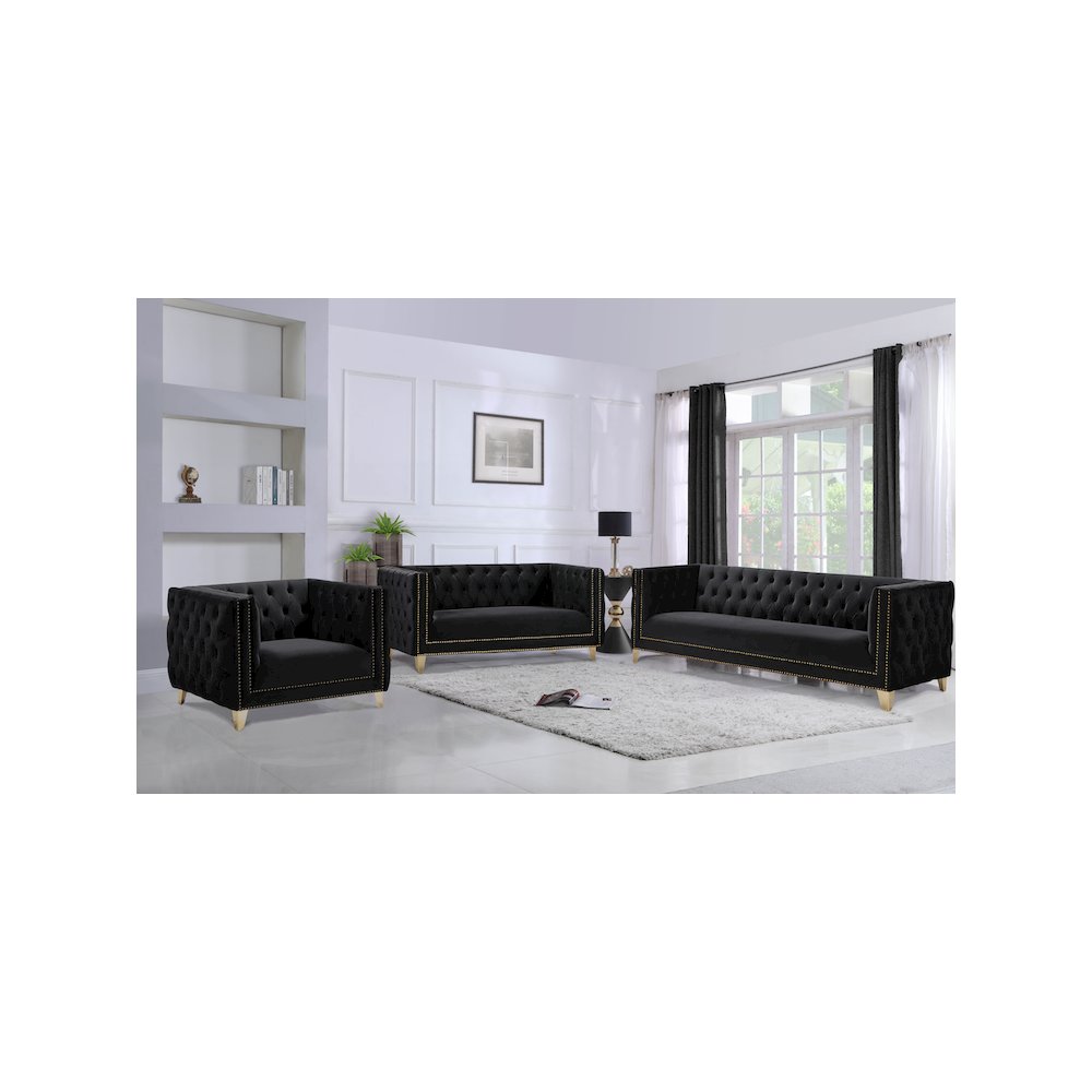 Michelle Black Velvet Loveseat. Picture 7
